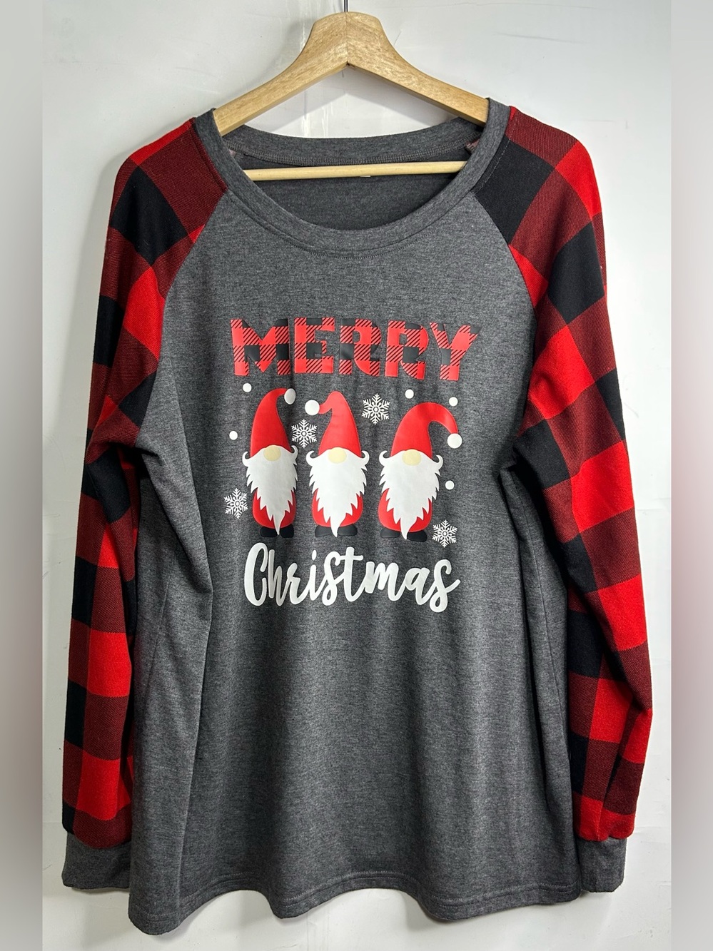 5 for $25🔥Merry Christmas Santa Plaid Baseball Sleeve Shirt XL